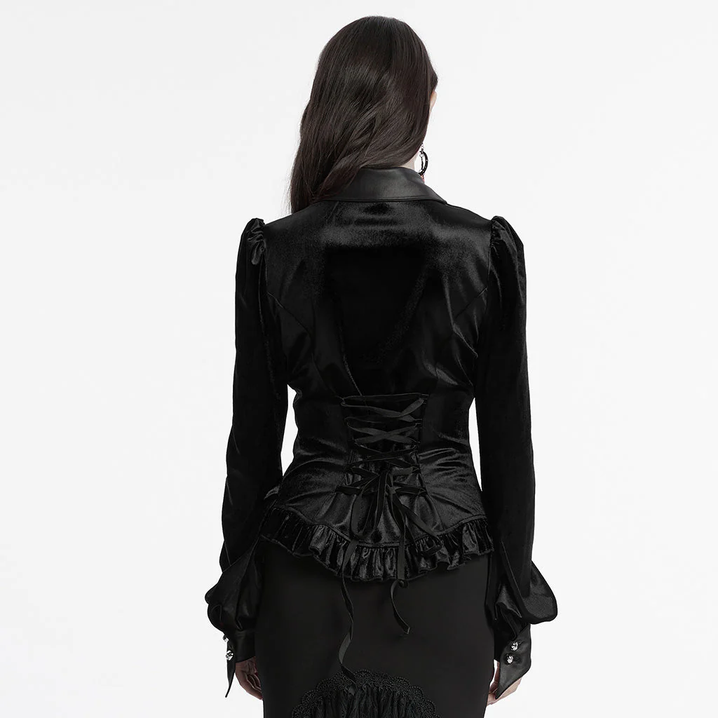 OY-1697DQF Velvet Gothic Shirts Vintage Collar Button Long Sleeve Top - Image 90