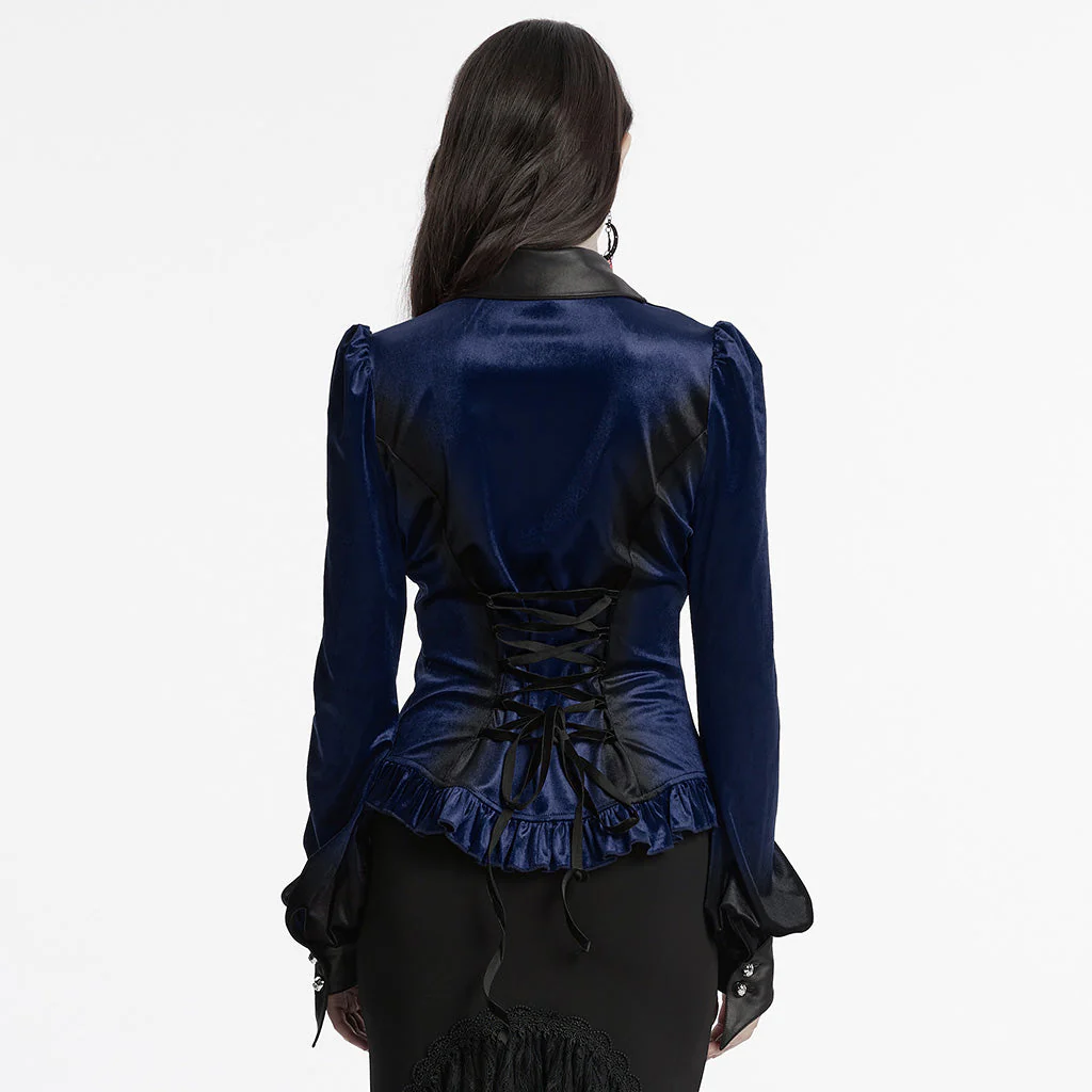 OY-1697DQF Velvet Gothic Shirts Vintage Collar Button Long Sleeve Top - Image 99