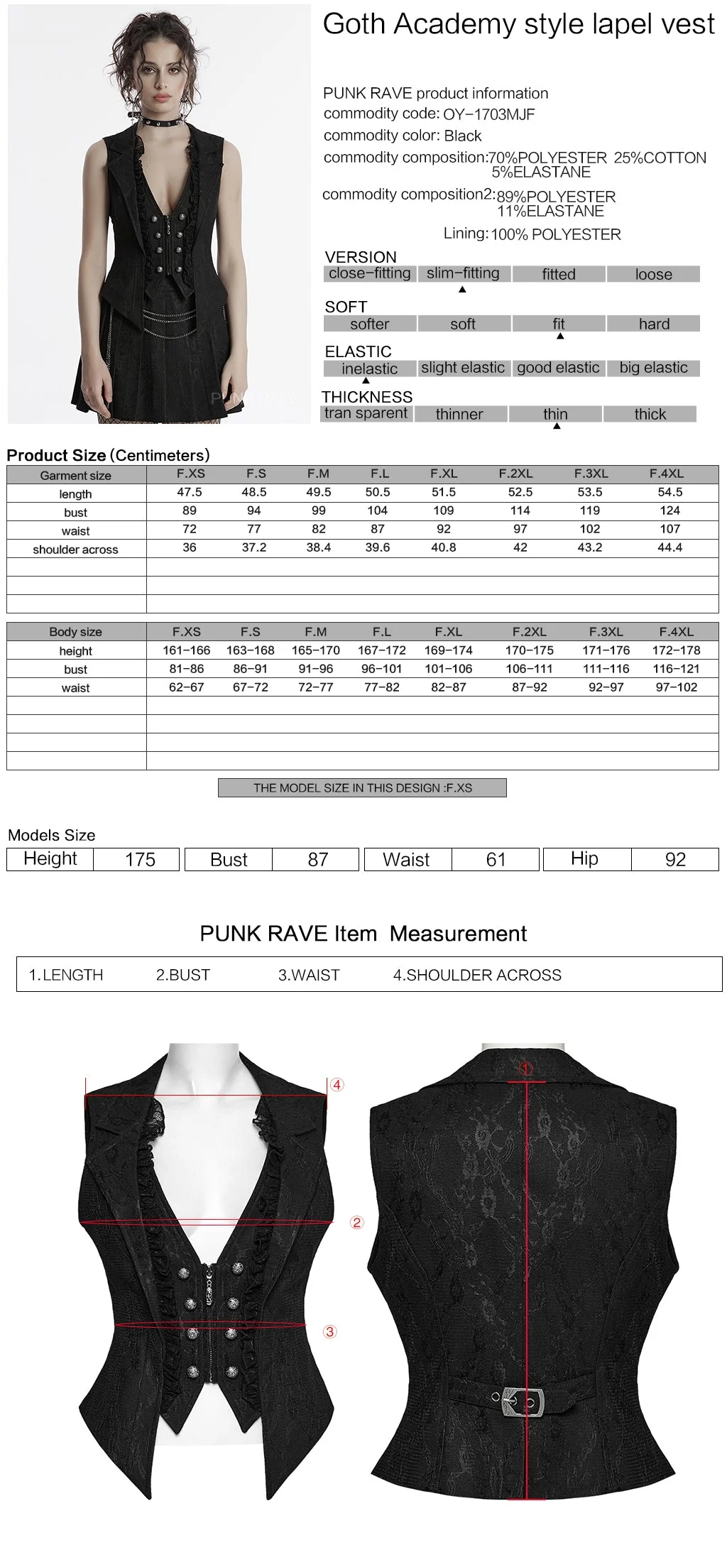 OY-1703MJF Gothic Vest Elegant Lace-Up Ruffled Design with Chain Details - Image 41