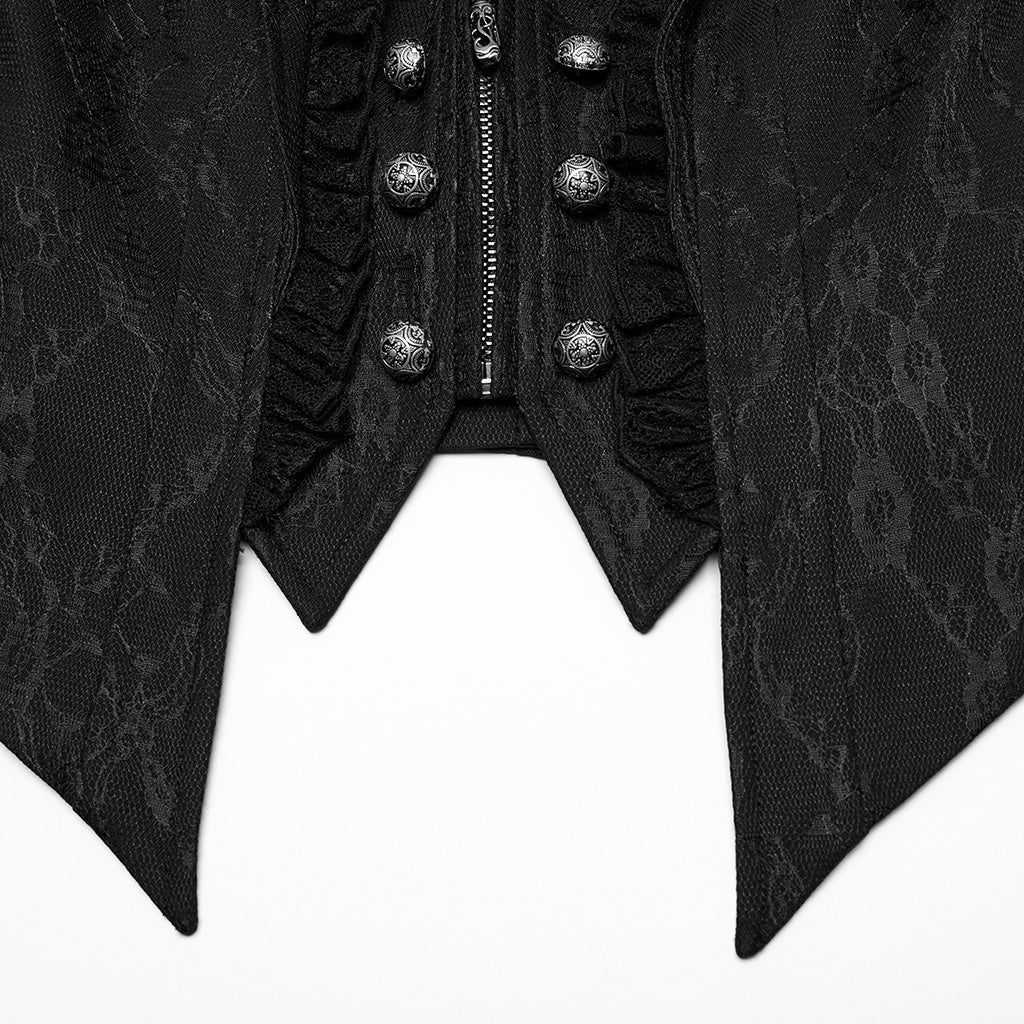 OY-1703MJF Gothic Vest Elegant Lace-Up Ruffled Design with Chain Details - Image 48