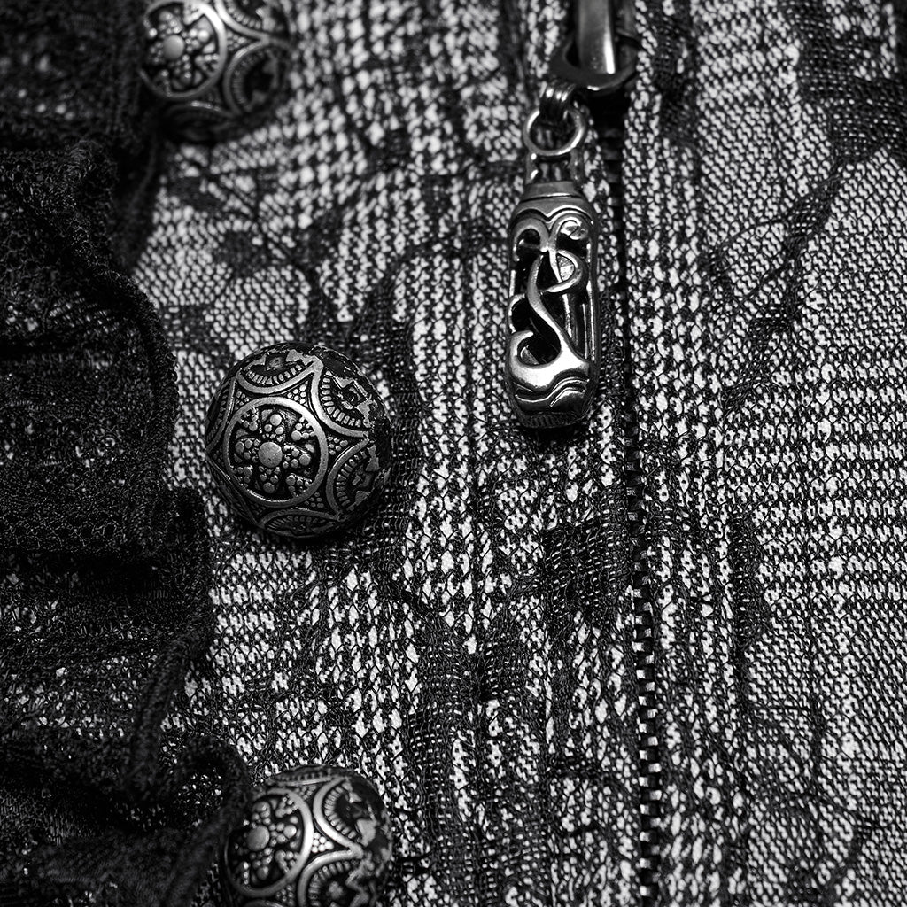 OY-1703MJF Gothic Vest Elegant Lace-Up Ruffled Design with Chain Details - Image 57