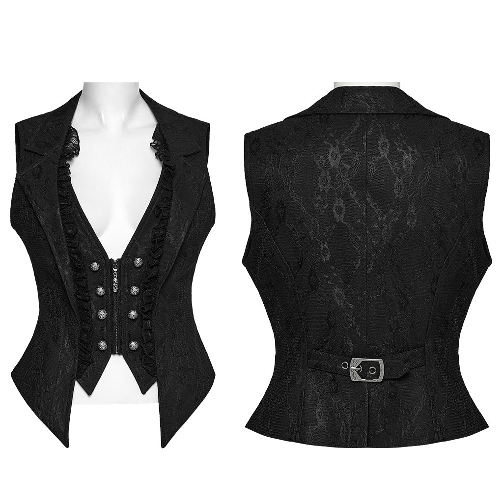 OY-1703MJF Gothic Vest Elegant Lace-Up Ruffled Design with Chain Details - Image 6