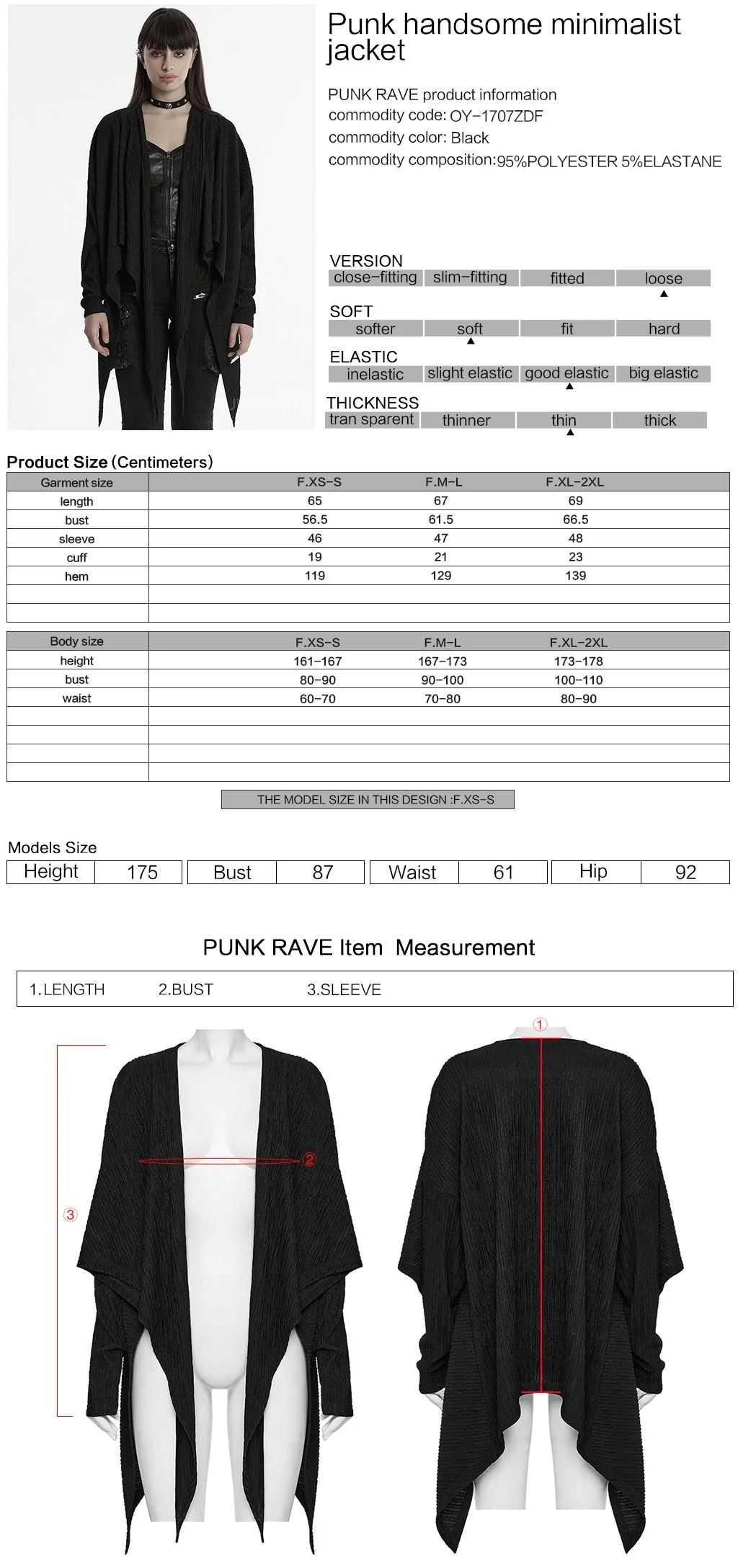 OY-1707ZDF Edgy Draped Black Punk Jackets with Textured Design - Image 19