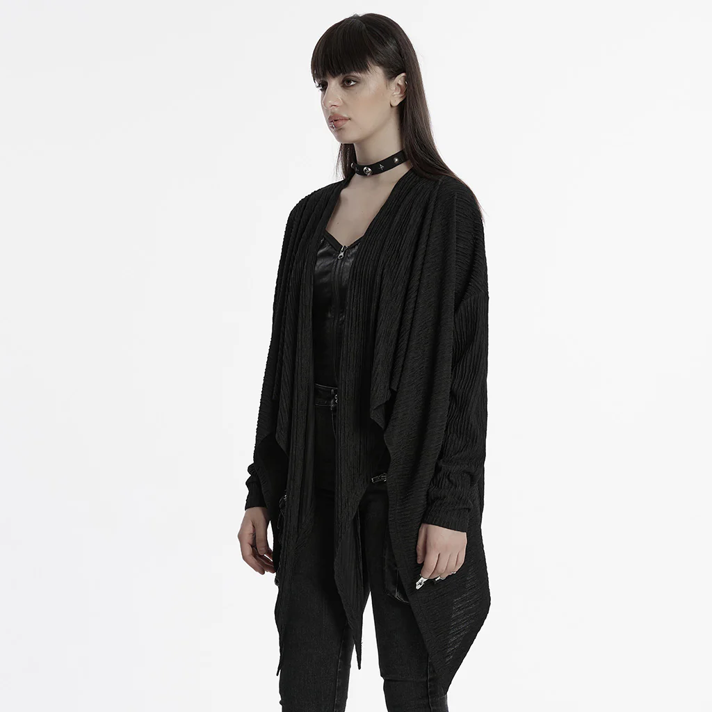 OY-1707ZDF Edgy Draped Black Punk Jackets with Textured Design - Image 3