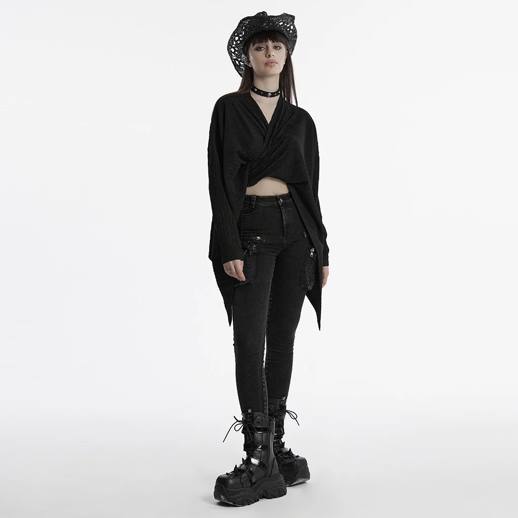 OY-1707ZDF Edgy Draped Black Punk Jackets with Textured Design - Image 5