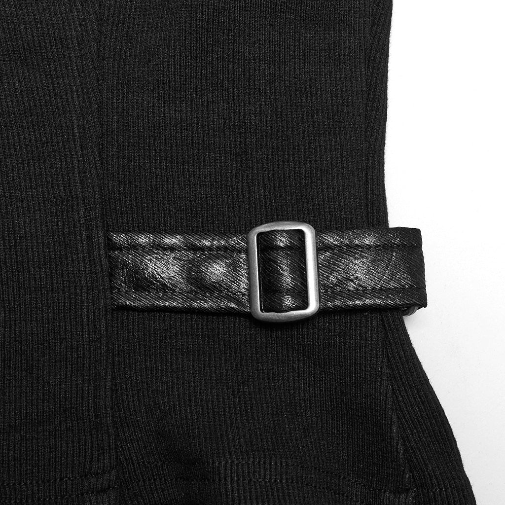 OY-1709MJF Gothic Punk Vest with Buckle Straps Zipper Leather Look - Image 10