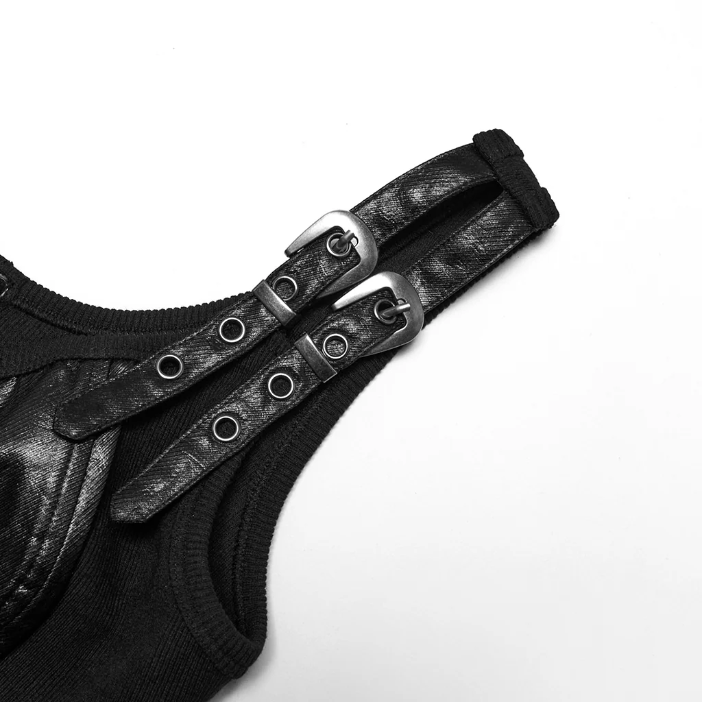 OY-1709MJF Gothic Punk Vest with Buckle Straps Zipper Leather Look - Image 7
