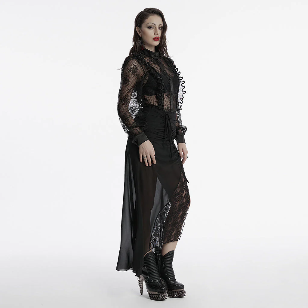 OY-1710CCF Black Lace Gothic Shirts Sheer Victorian Long Sleeve Blouse - Image 25
