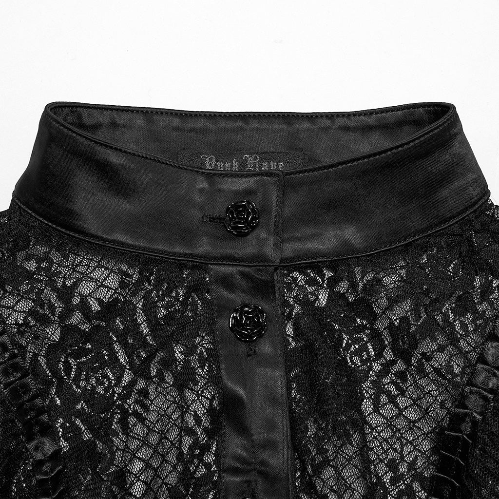 OY-1710CCF Black Lace Gothic Shirts Sheer Victorian Long Sleeve Blouse - Image 27
