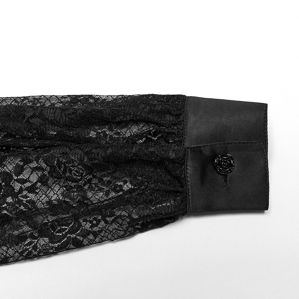 OY-1710CCF Black Lace Gothic Shirts Sheer Victorian Long Sleeve Blouse - Image 30