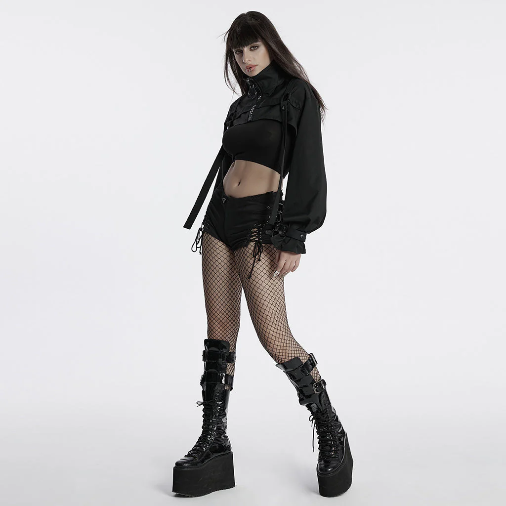 OY-1716XDF Edgy Crop Punk Jackets with High Collar and Buckle Detail - Image 15