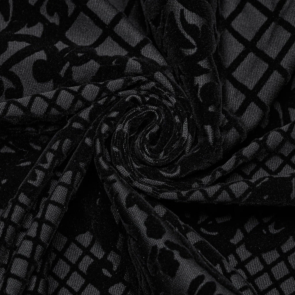 OY-1719XDF Velvet Gothic Jacket Cropped Zipper Elegant Black Patterned Design - Image 29