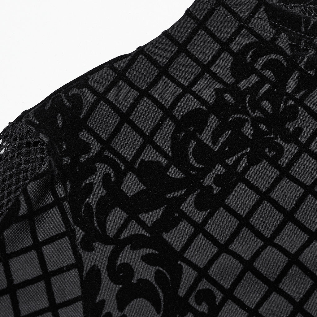 OY-1719XDF Velvet Gothic Jacket Cropped Zipper Elegant Black Patterned Design - Image 8