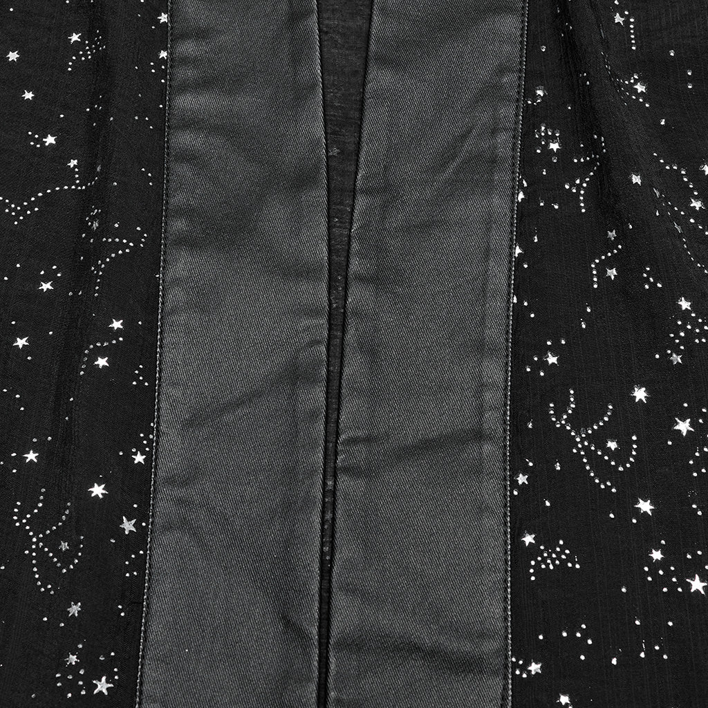 OY-1726XDF Black Satin Gothic Coat with Kimono Sleeve Details - Image 7