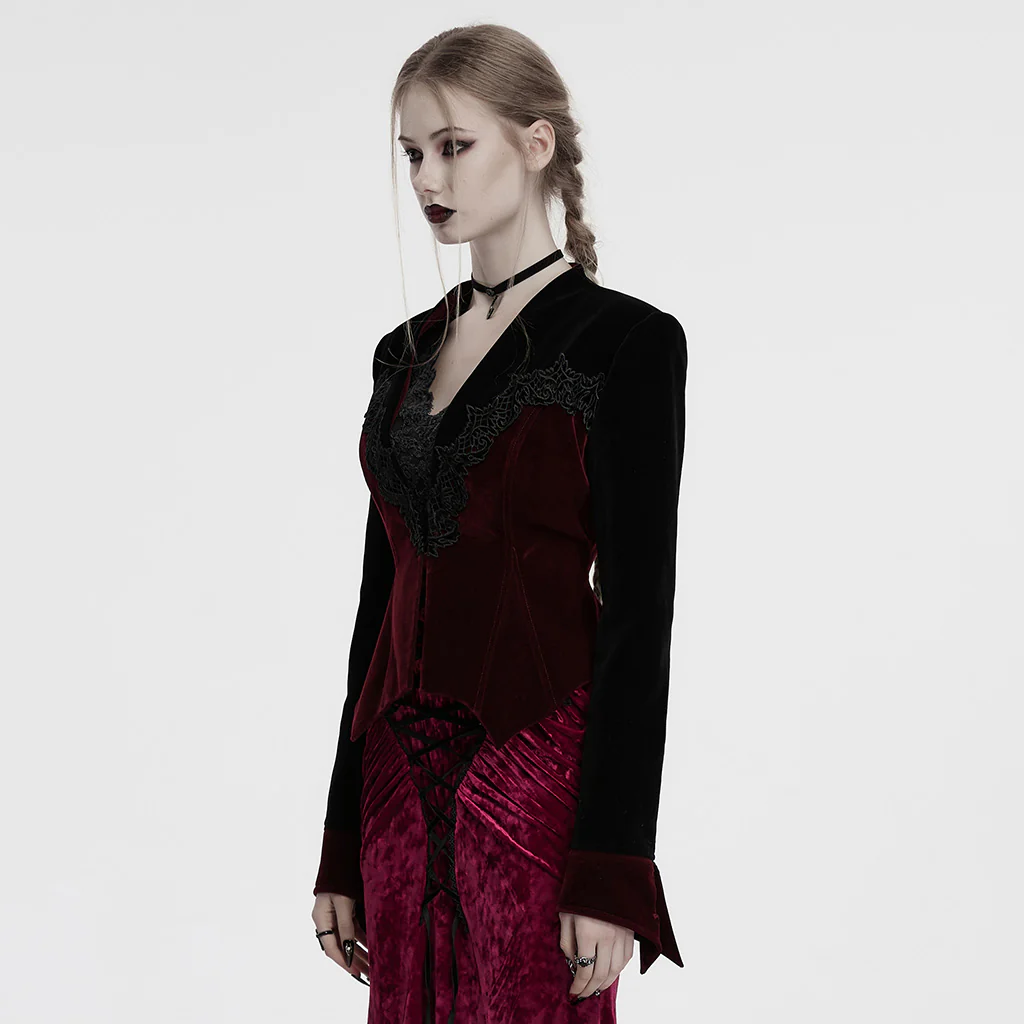 OY-1728DQF Elegant Velvet Lace Trim Gothic Jacket Victorian Style - Image 3