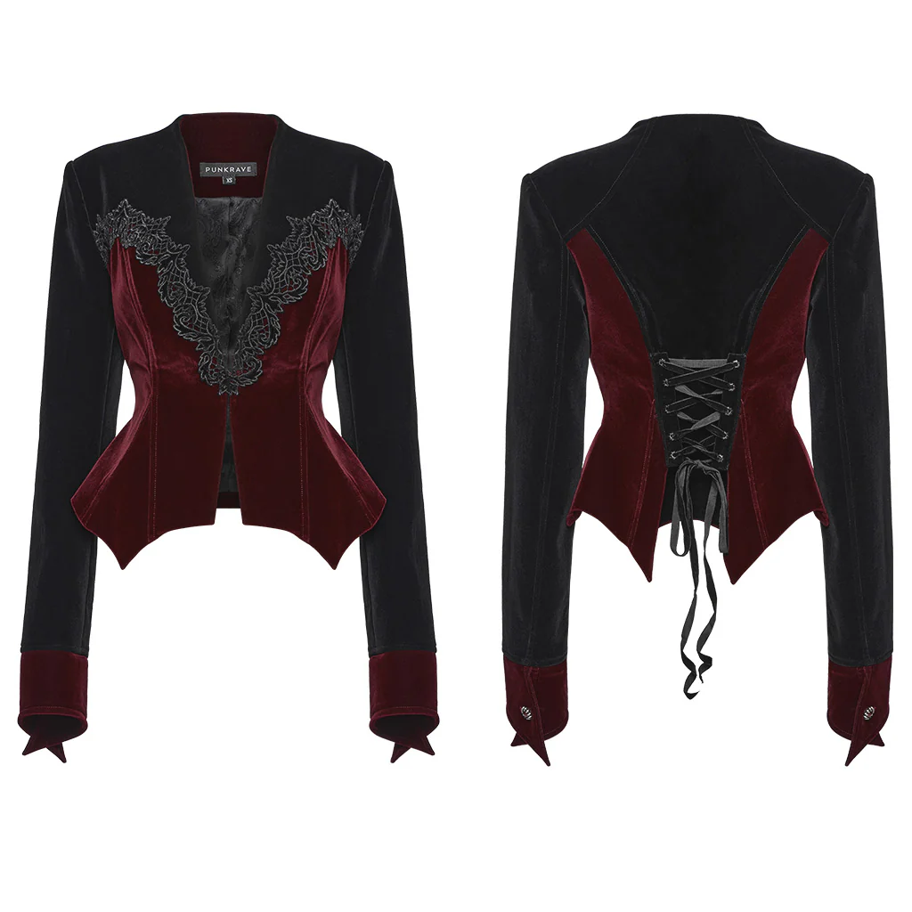 OY-1728DQF Elegant Velvet Lace Trim Gothic Jacket Victorian Style - Image 6