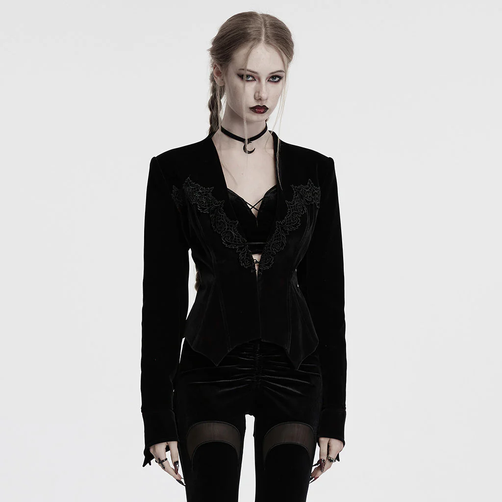 OY-1728XCF Gothic Jacket Velvet Lace Trim Fitted Long Sleeve Blazer - Image 11