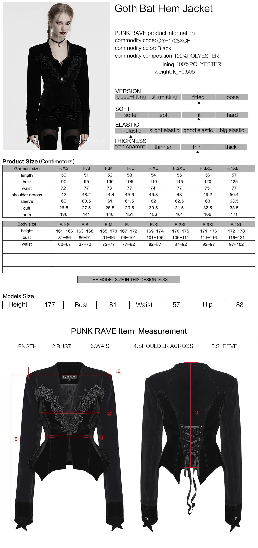 OY-1728XCF Gothic Jacket Velvet Lace Trim Fitted Long Sleeve Blazer - Image 21