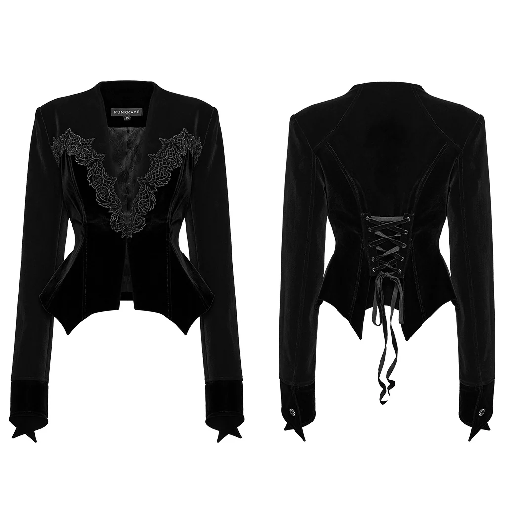 OY-1728XCF Gothic Jacket Velvet Lace Trim Fitted Long Sleeve Blazer - Image 6