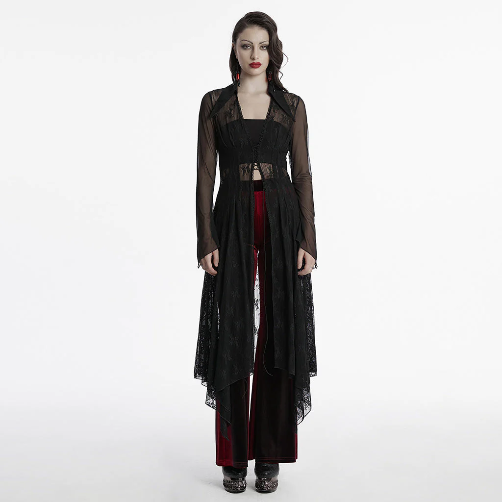 OY-1741XCF Gothic Lace Sheer Long Coat with Dramatic Hemline - Image 11