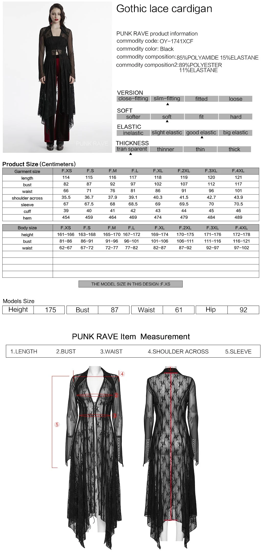 OY-1741XCF Gothic Lace Sheer Long Coat with Dramatic Hemline - Image 12