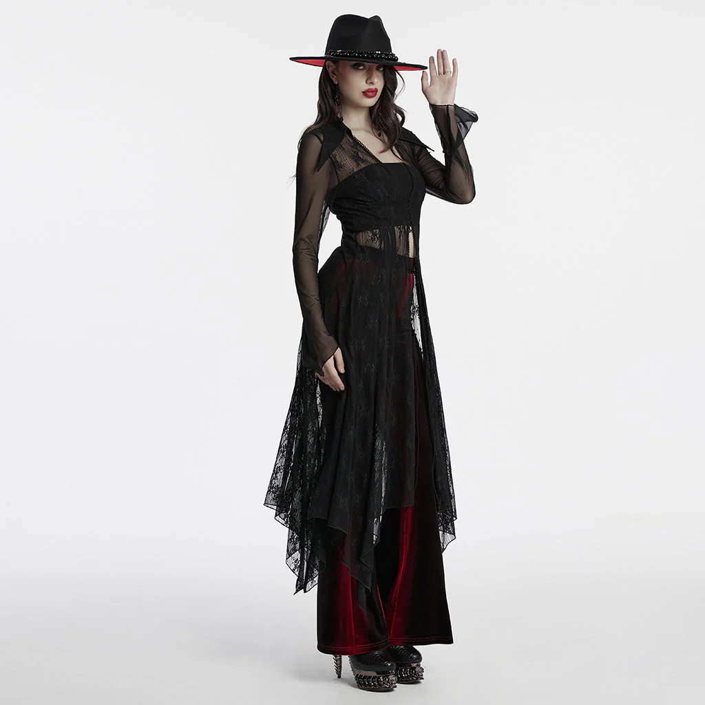 OY-1741XCF Gothic Lace Sheer Long Coat with Dramatic Hemline - Image 14