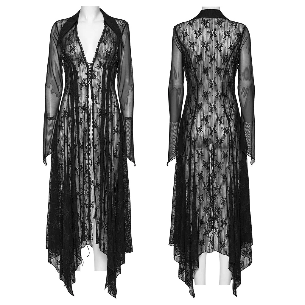 OY-1741XCF Gothic Lace Sheer Long Coat with Dramatic Hemline - Image 24