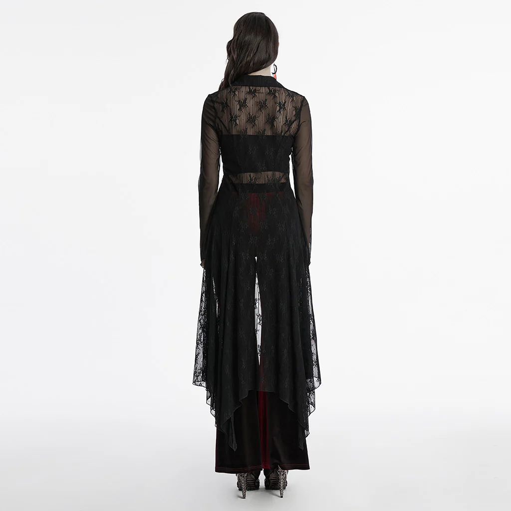 OY-1741XCF Gothic Lace Sheer Long Coat with Dramatic Hemline - Image 4