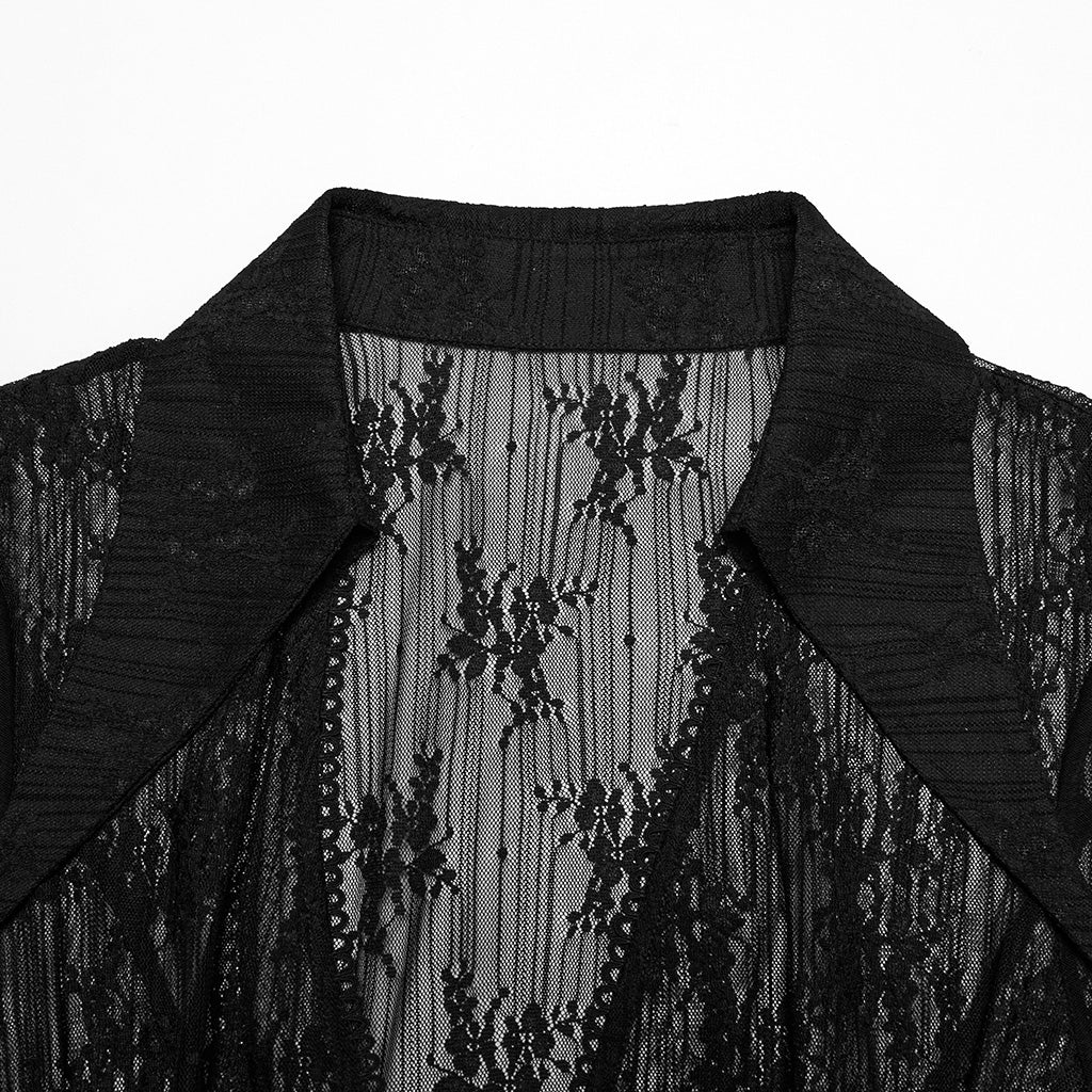 OY-1741XCF Gothic Lace Sheer Long Coat with Dramatic Hemline - Image 7