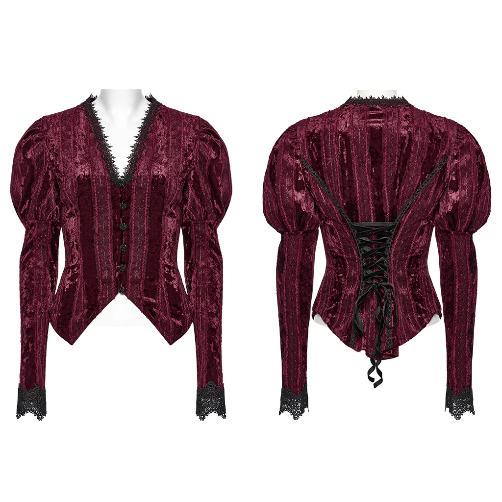 OY-1743CCF Crushed Velvet Gothic Jacket with Lace Trim Elegant Design - Image 6