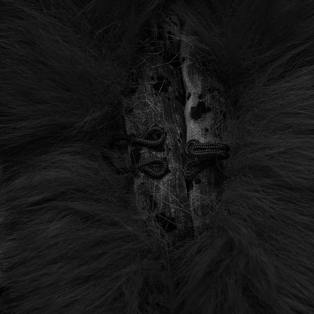 OY-1747XCF Velvet Gothic Coat Long Furry Trim Dramatic Dark Style Luxurious Velvet Gothic Coat with Dramatic Fur Accents Gothic Coat Furry Trim Velvet Longline Dramatic Dark Fashion - Image 8
