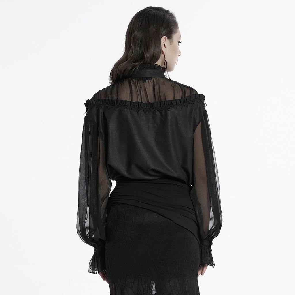 OY-1748CCF Gothic Sheer Black Lace Fringed High Collar Shirt - Image 23