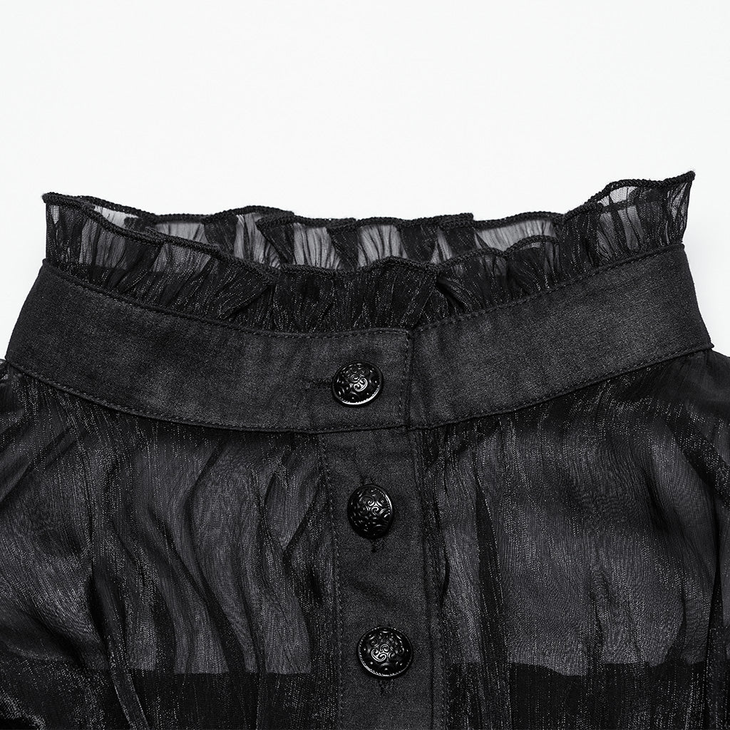 OY-1748CCF Gothic Sheer Black Lace Fringed High Collar Shirt - Image 26