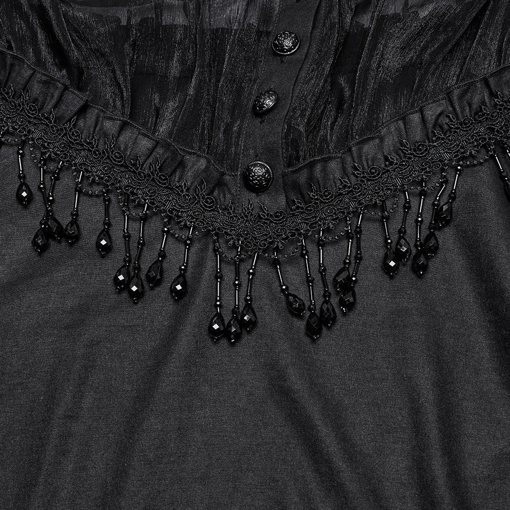 OY-1748CCF Gothic Sheer Black Lace Fringed High Collar Shirt - Image 27