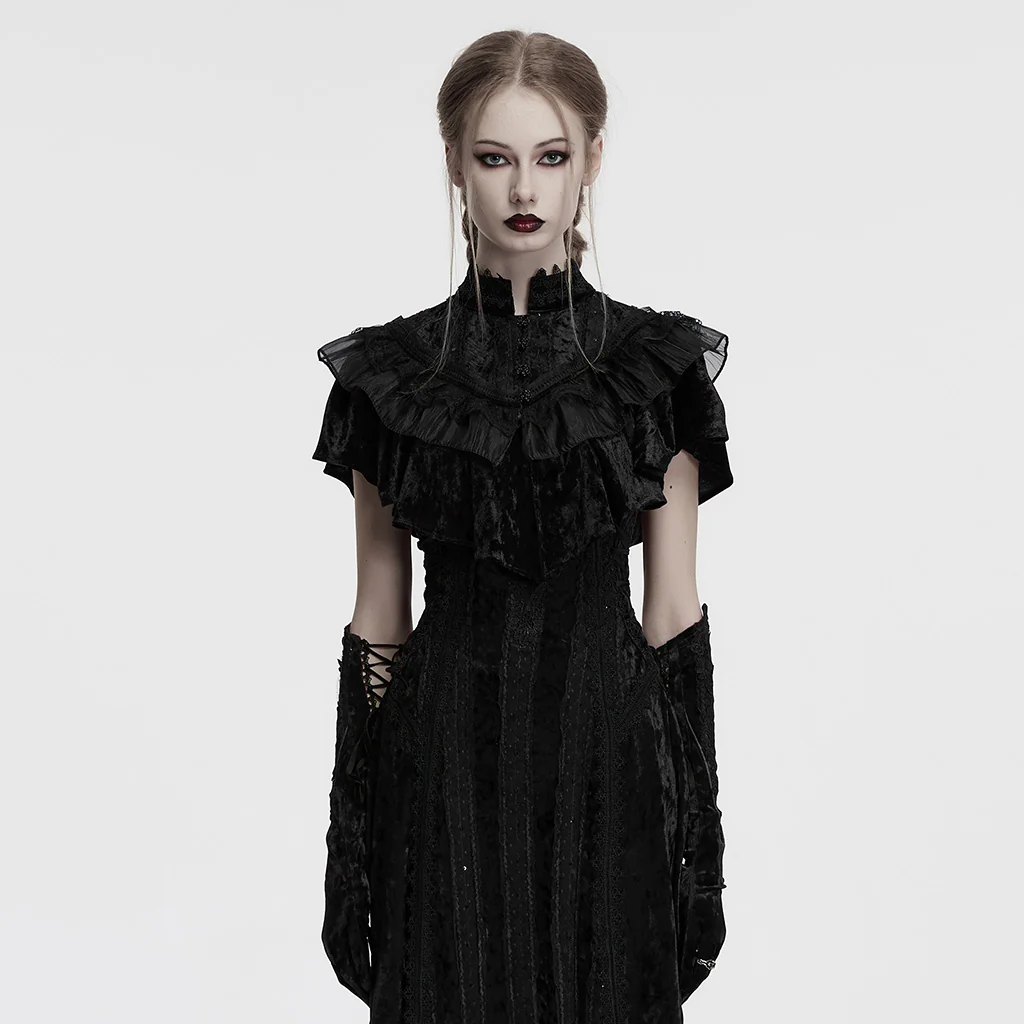 OY-1750DPF Gothic Accessories Velvet Lace Ruffled Capelet Collar Scarf - Image 13