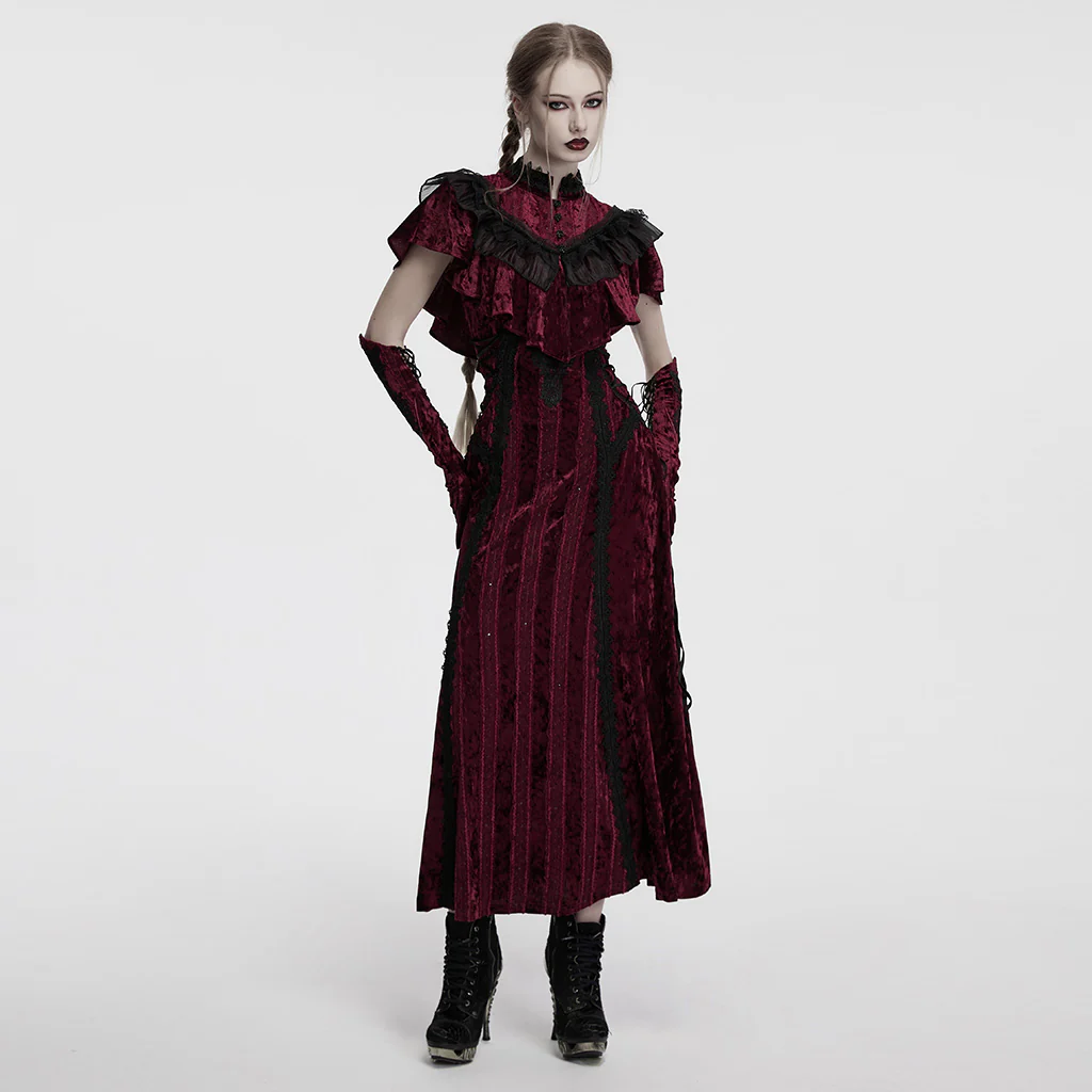 OY-1750DPF Gothic Accessories Velvet Lace Ruffled Capelet Collar Scarf - Image 6