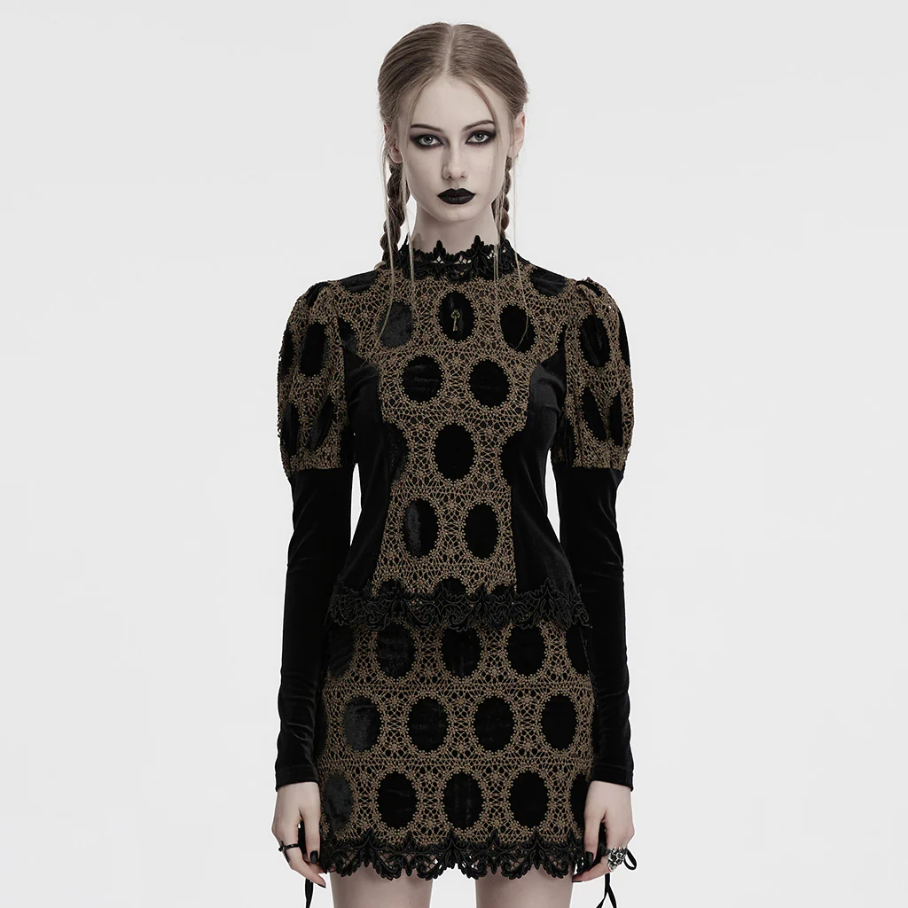 OY-1752CCF Dark Velvet Lace Gothic Shirts Vintage Style Womenswear - Image 13