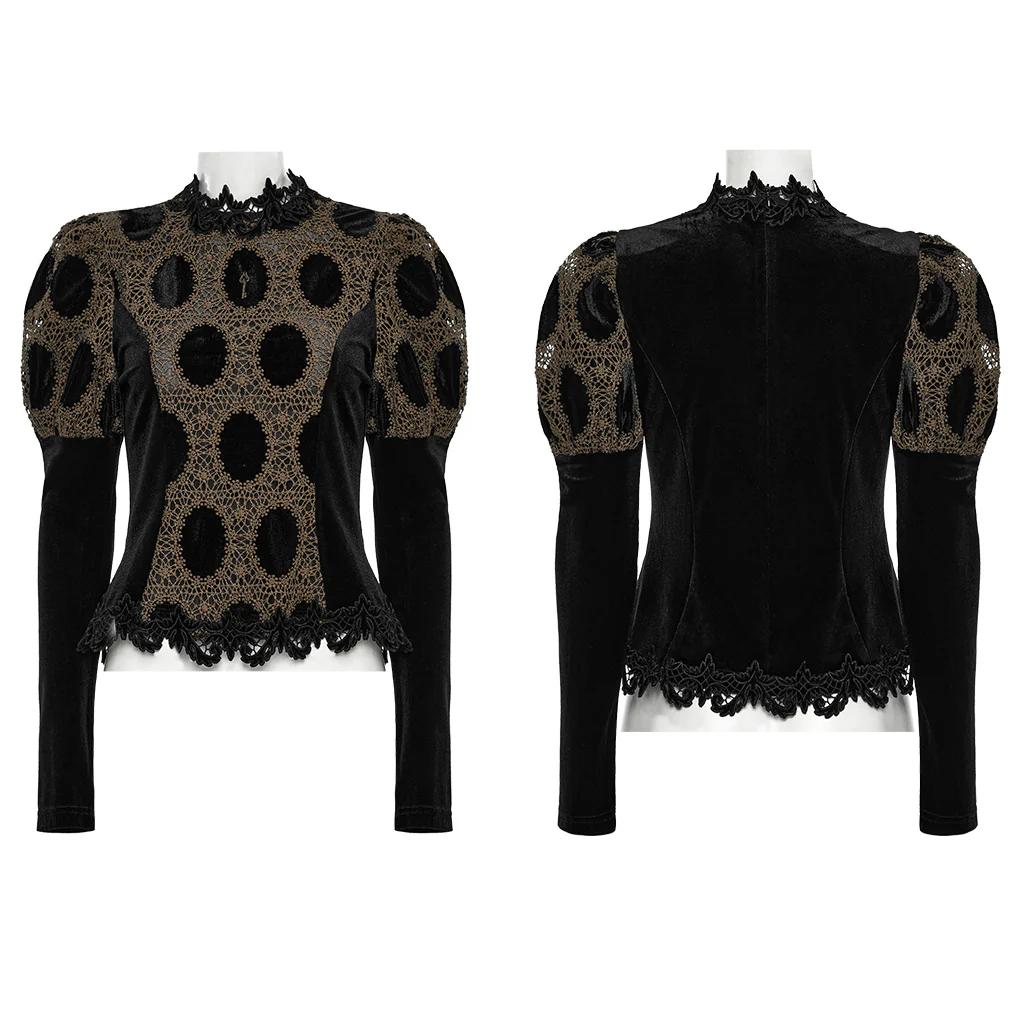 OY-1752CCF Dark Velvet Lace Gothic Shirts Vintage Style Womenswear - Image 16