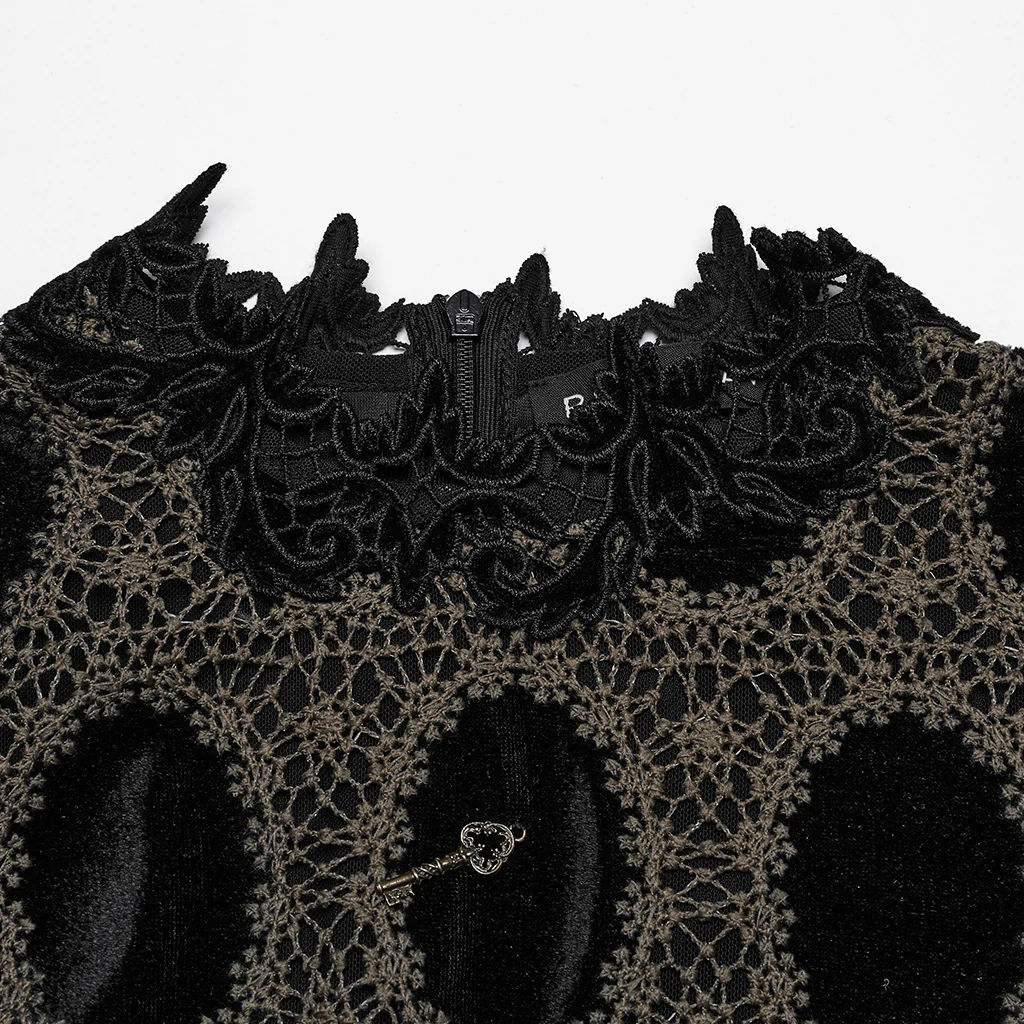 OY-1752CCF Dark Velvet Lace Gothic Shirts Vintage Style Womenswear - Image 17