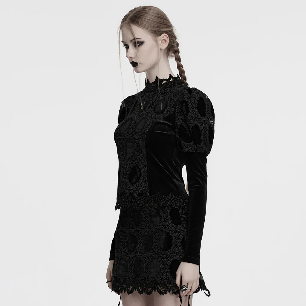 OY-1752CCF Dark Velvet Lace Gothic Shirts Vintage Style Womenswear - Image 3