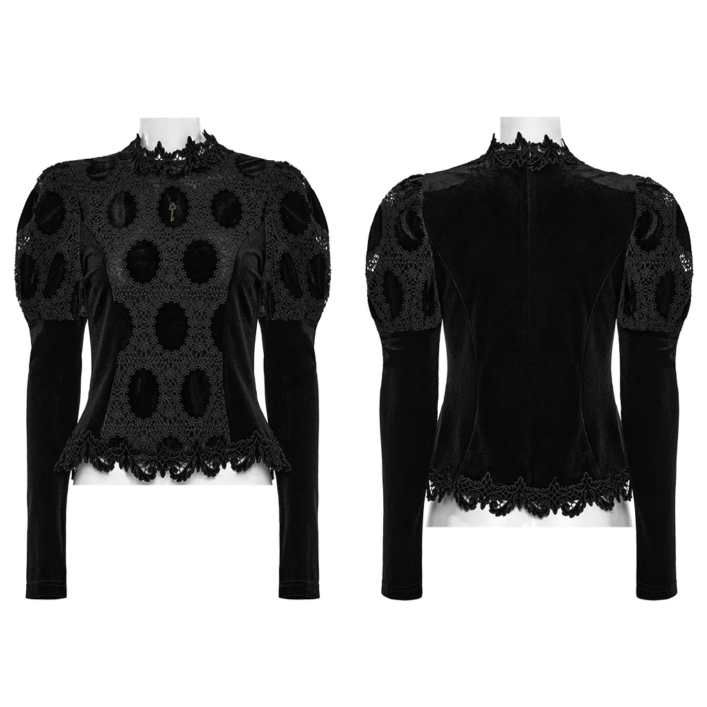 OY-1752CCF Dark Velvet Lace Gothic Shirts Vintage Style Womenswear - Image 6