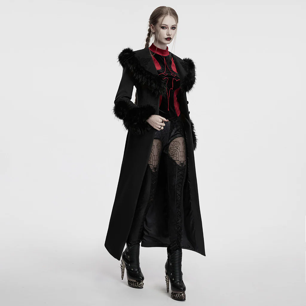 OY-1754ECF Gothic Coat Long Brown Fur Trimmed Victorian Style - Image 14