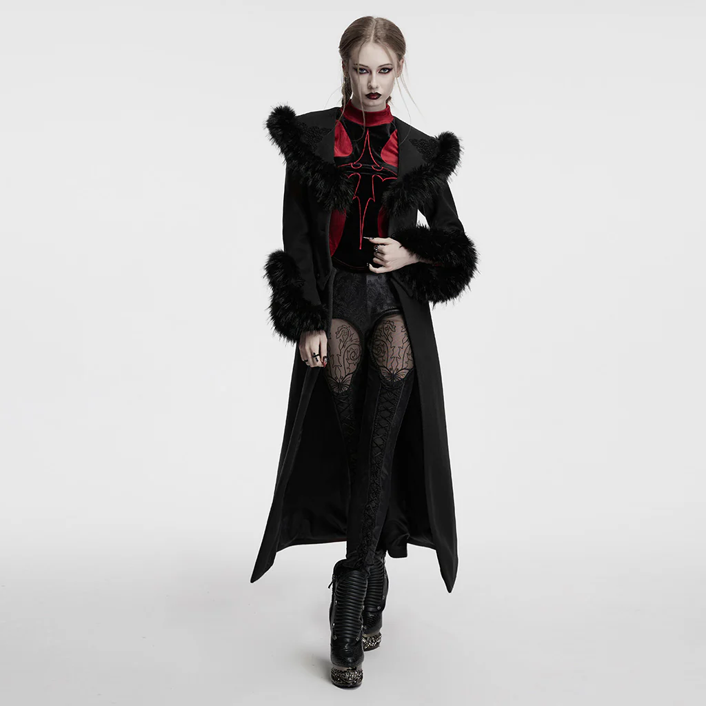 OY-1754ECF Gothic Coat Long Brown Fur Trimmed Victorian Style - Image 16