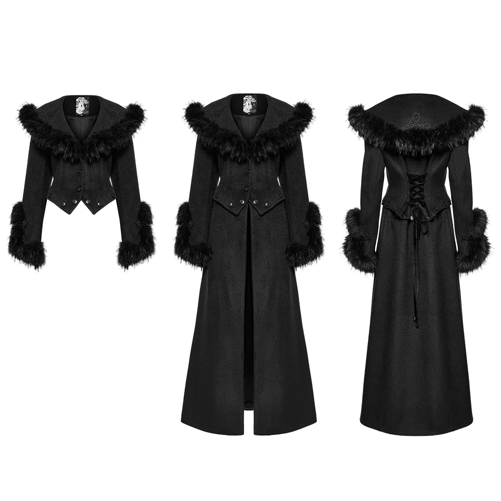 OY-1754ECF Gothic Coat Long Brown Fur Trimmed Victorian Style - Image 17