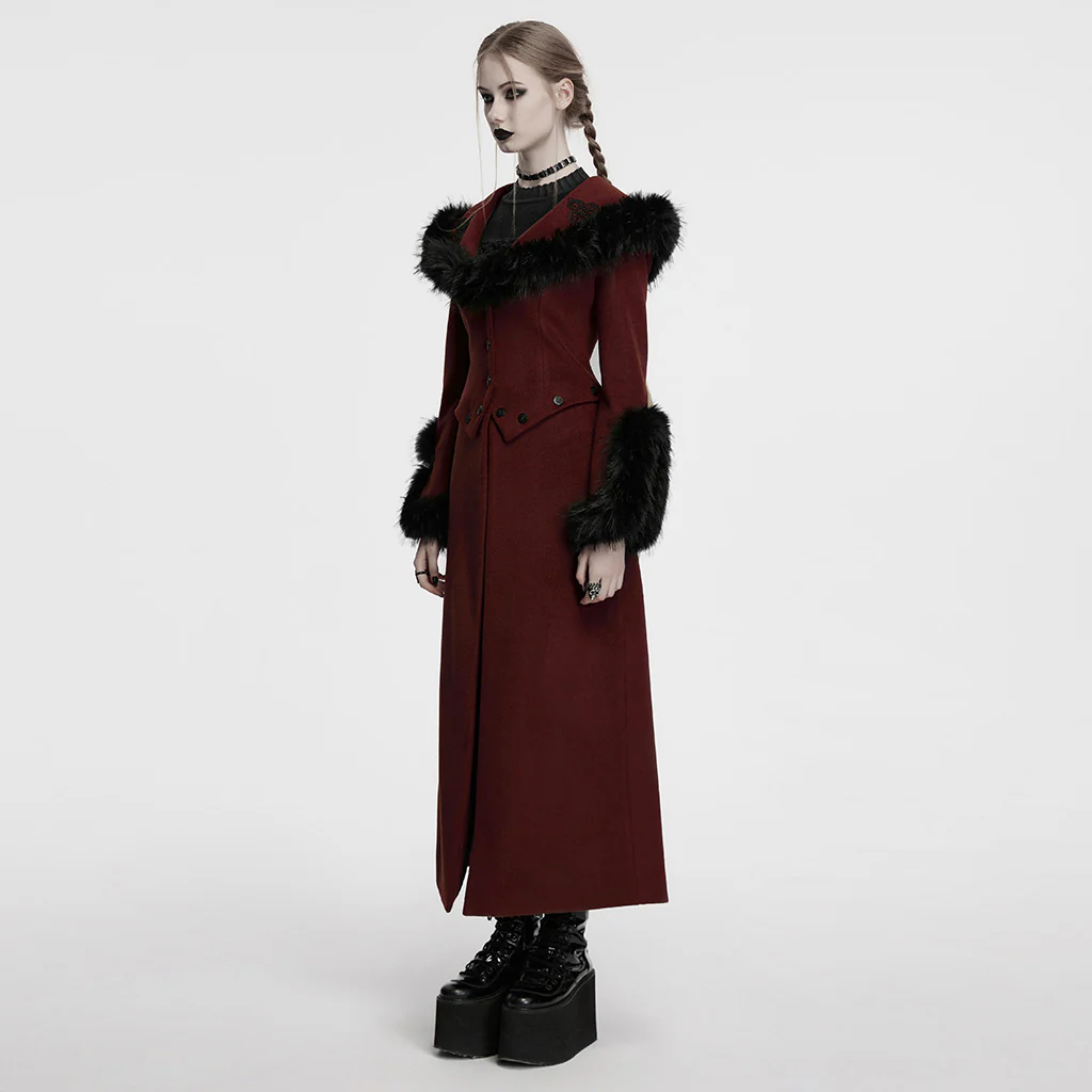 OY-1754ECF Gothic Coat Long Brown Fur Trimmed Victorian Style - Image 23