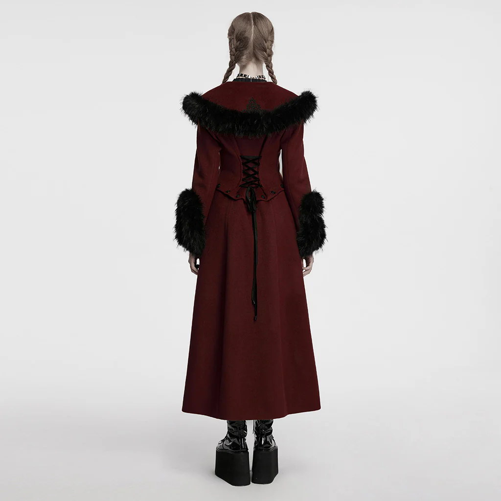 OY-1754ECF Gothic Coat Long Brown Fur Trimmed Victorian Style - Image 24