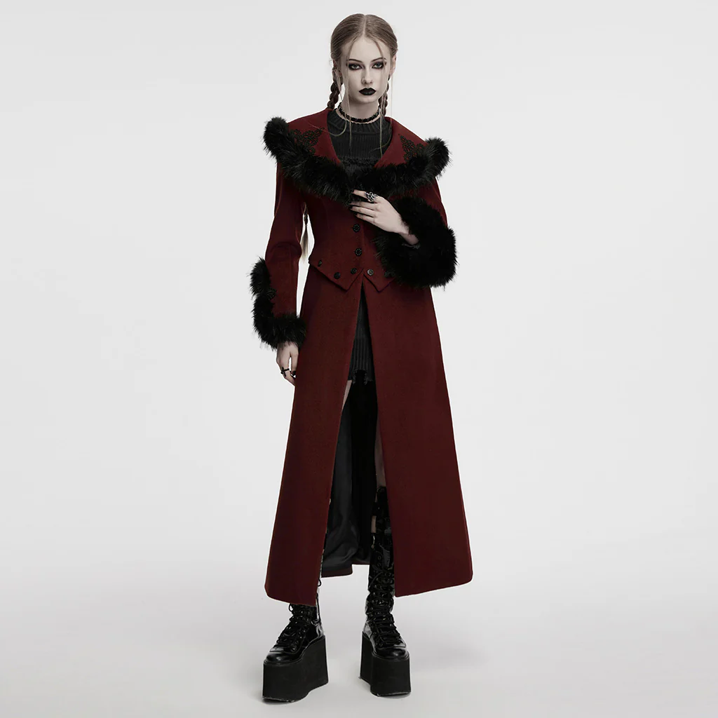 OY-1754ECF Gothic Coat Long Brown Fur Trimmed Victorian Style - Image 25