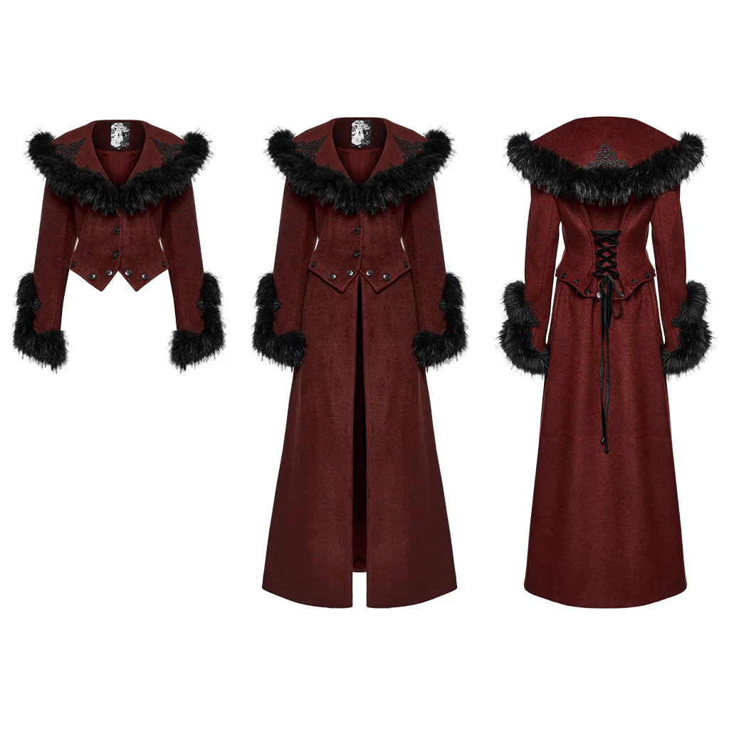 OY-1754ECF Gothic Coat Long Brown Fur Trimmed Victorian Style - Image 26