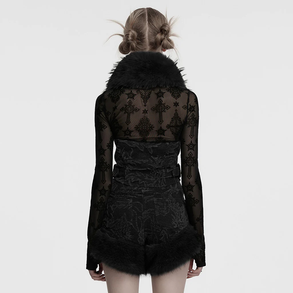 OY-1778MJF Gothic Floral Faux Fur Punk Vests Buckle Accents - Image 14