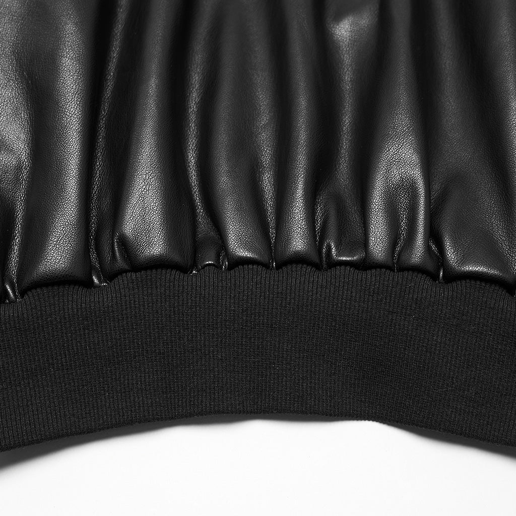 OY-1836PDF Hooded Faux Leather Punk Jacket with Studded Trim Unisex Style - Image 19